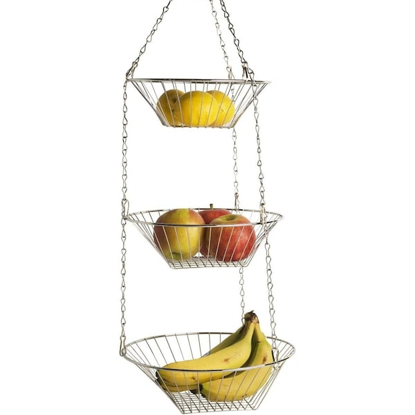 Home Basics 3 Tier Wire Hanging Round Fruit Basket, Chrome HB00099 - main